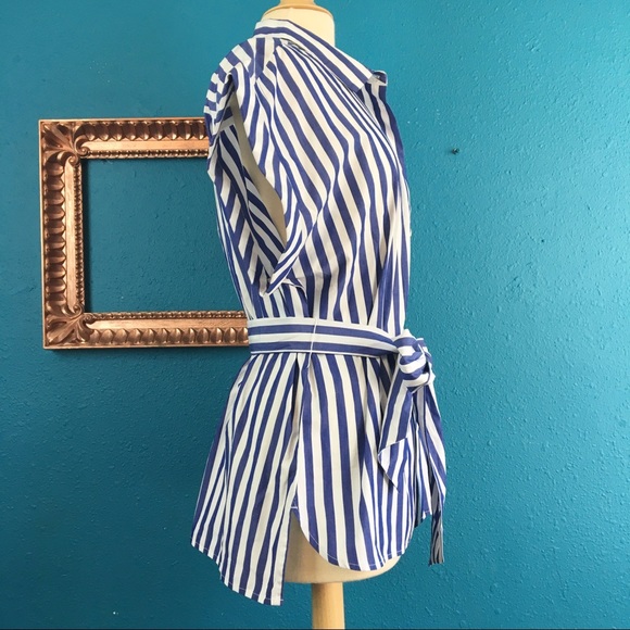 NWT J Crew blue white striped button front top XL - Picture 4 of 8